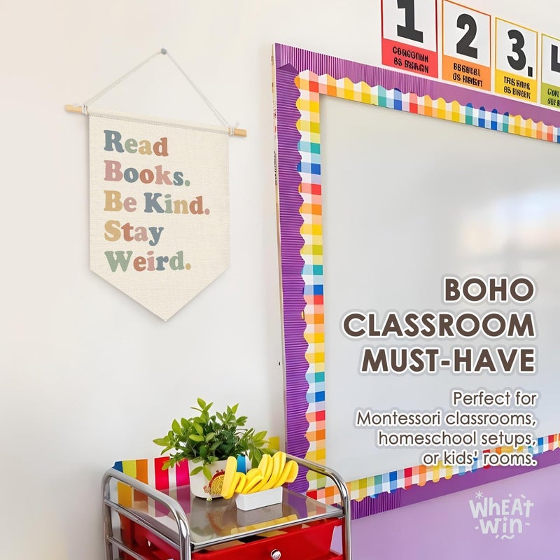 Wheatwin Reading Corner Decor for Classroom, Boho Classroom Decor Wall Hanging Pennant Flag Banner, Read Books Bookish Wall Decor for Kids Room Nursery Reading Nook Room Library 15x11 Inch - Image 4